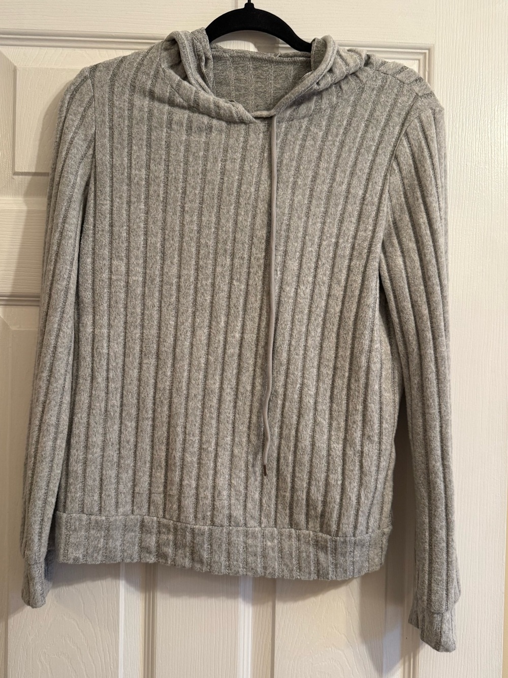 SHEIN Gray Ribbed Hooded Pullover Sweater